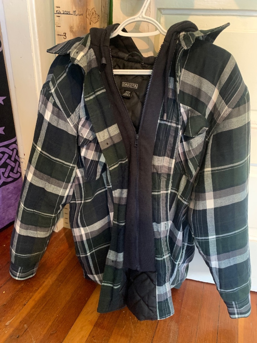 Dakota Hooded Plaid Flannel Quilted Work Jacket Bomber - Size M